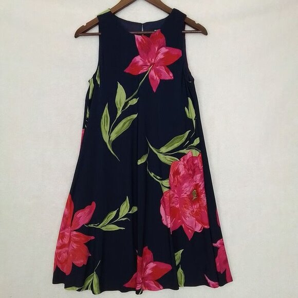 Anne Klein Dresses & Skirts - Anne Klein A-Line Sleeveless Midi Dress Sz S Navy Pink Floral Casual Tank Dress